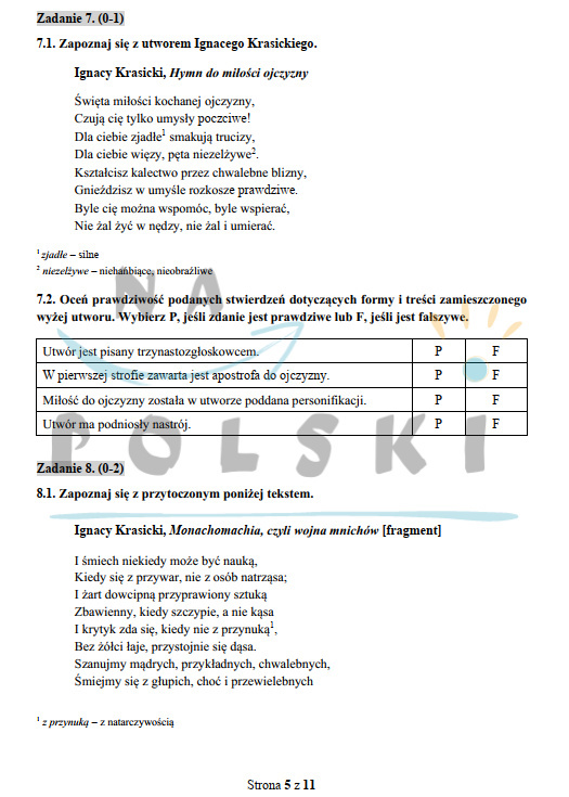 Sprawdzian Oswiecenie 2 Gimnazjum Jezyk Polski www.napolski.edu.pl